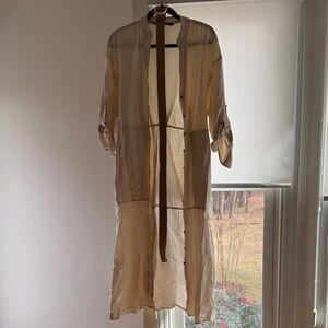Zara Cream Midi Dress with Brown Accent